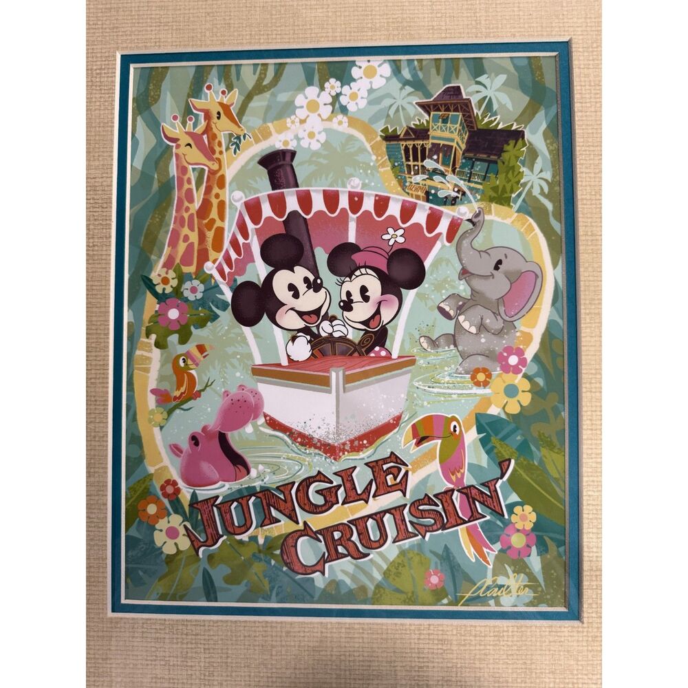 Disney Parks Jungle Cruisin Art Print John Coulter Mickey Minnie 14x18